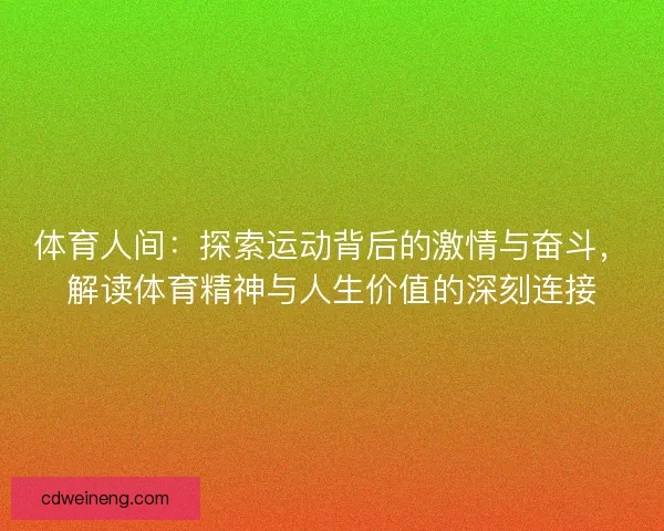 体育人间：探索运动背后的激情与奋斗，解读体育精神与人生价值的深刻连接